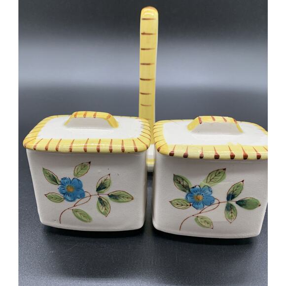 Vintage Floral Flowers Jam Jelly condiment jar Spoons and Handled Tray Yellow - Picture 4 of 7